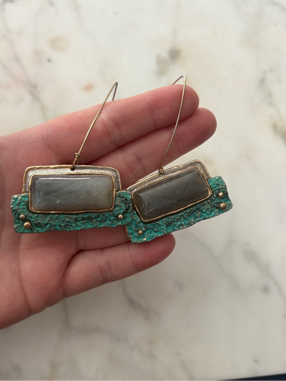 Zara Turquoise Patina and Gray Stone Drop Earrings